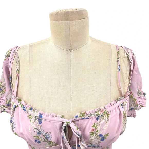 INTERMIX‎ Lily Floral Mini Dress Purple Off the Shoulder Size 2 - Picture 4 of 11